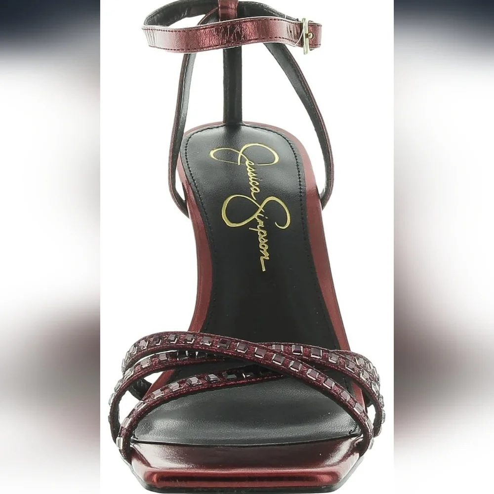 NWOT Jessica Simpson Womens Leonah Slip On Stiletto Ankle Strap Oxblood‎ Size 6